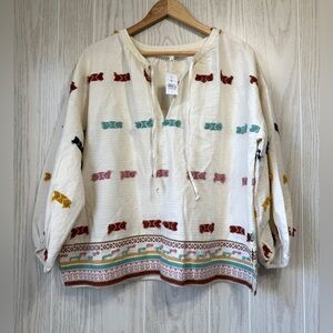 Lou & Grey for LOFT Size L Southwestern Top Rainbow Fleck Fringe boho NWT